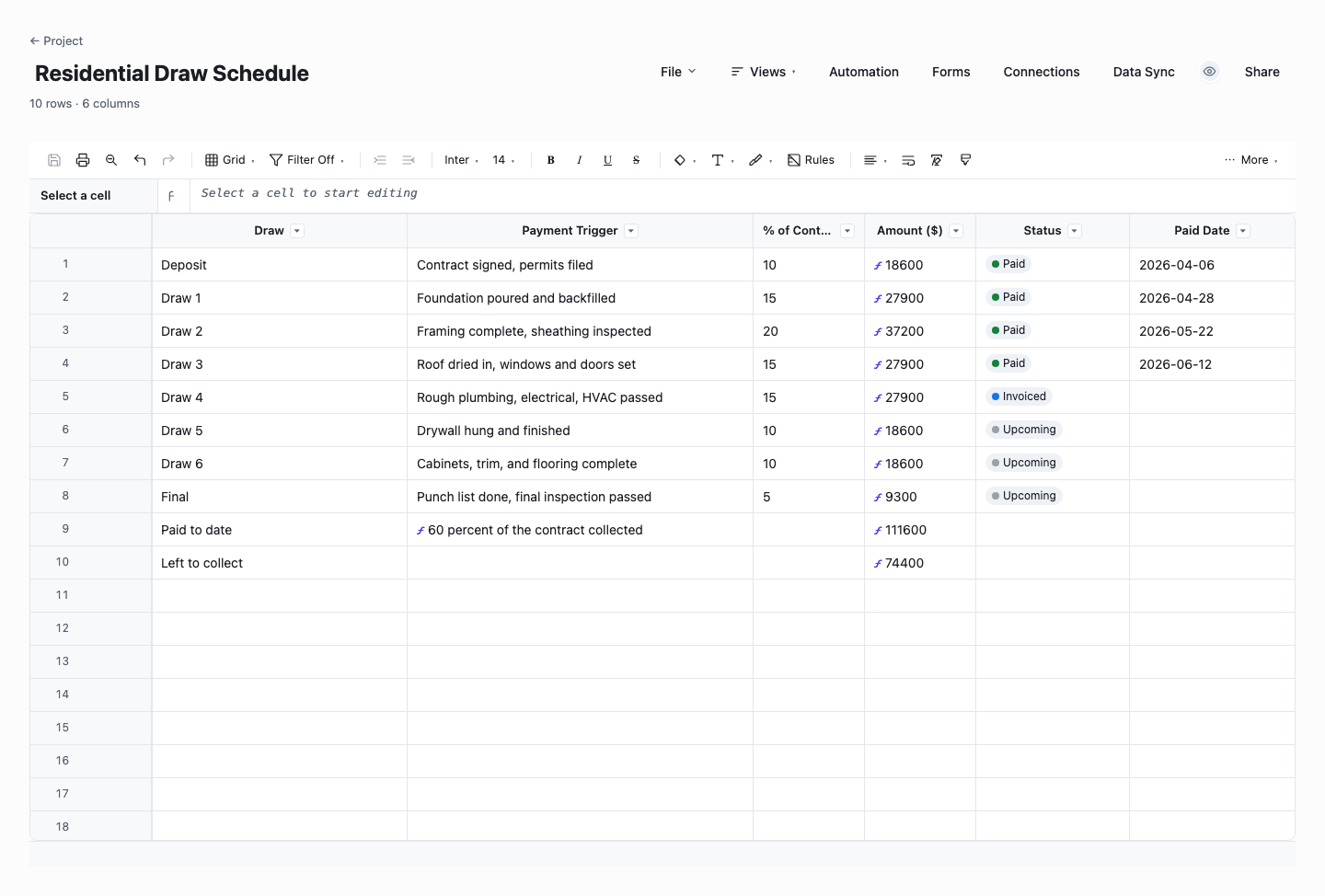 Residential Draw Schedule: draw schedule template screenshot
