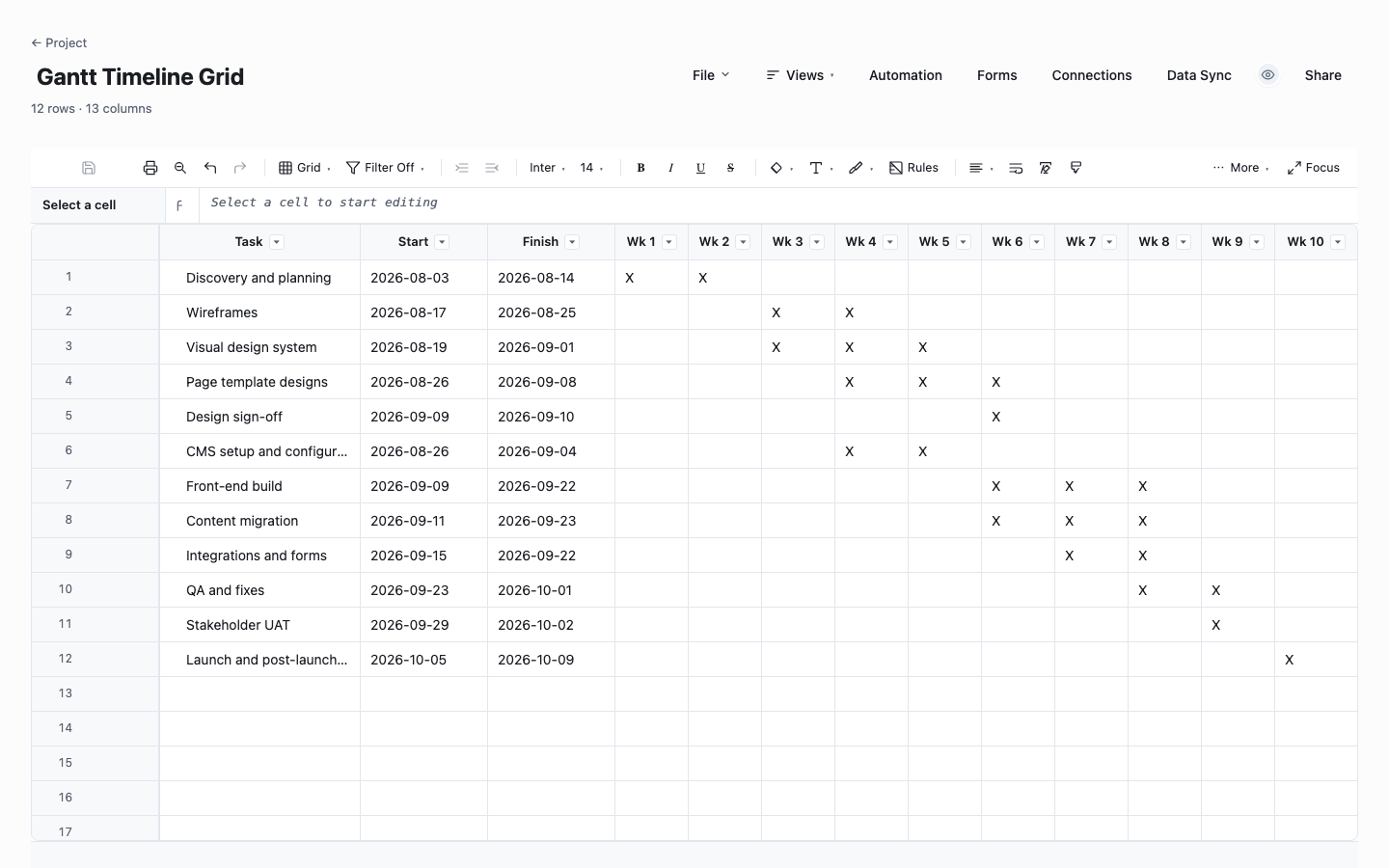 Gantt Timeline Grid: excel gantt chart template screenshot
