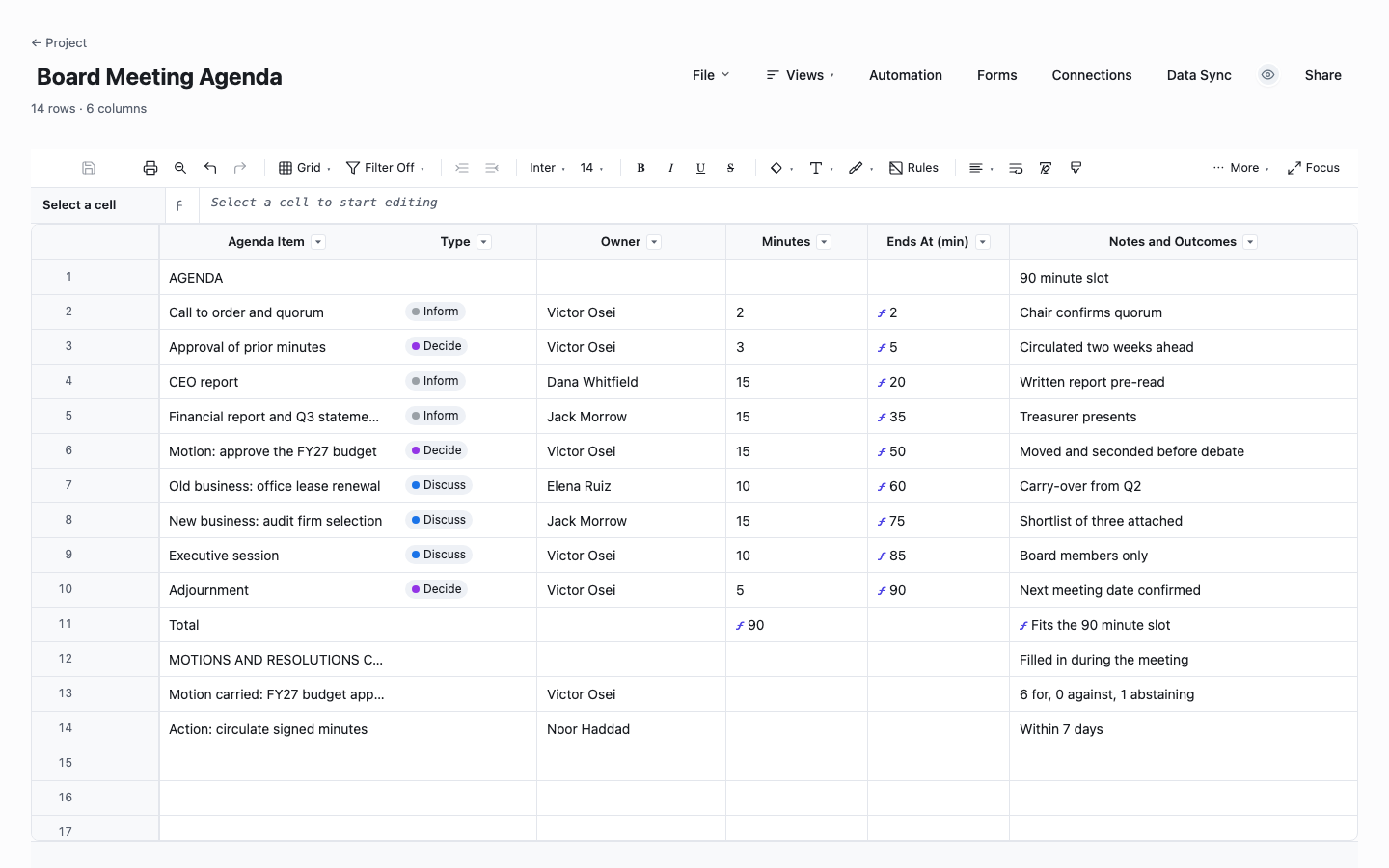 Board Meeting Agenda: meeting agenda template screenshot