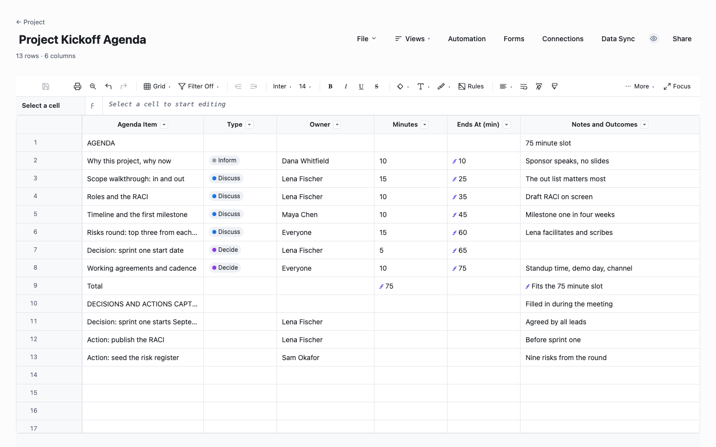 Project Kickoff Agenda: meeting agenda template screenshot