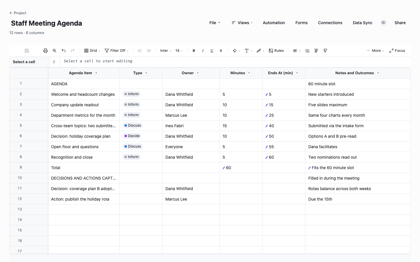 Staff Meeting Agenda: meeting agenda template screenshot