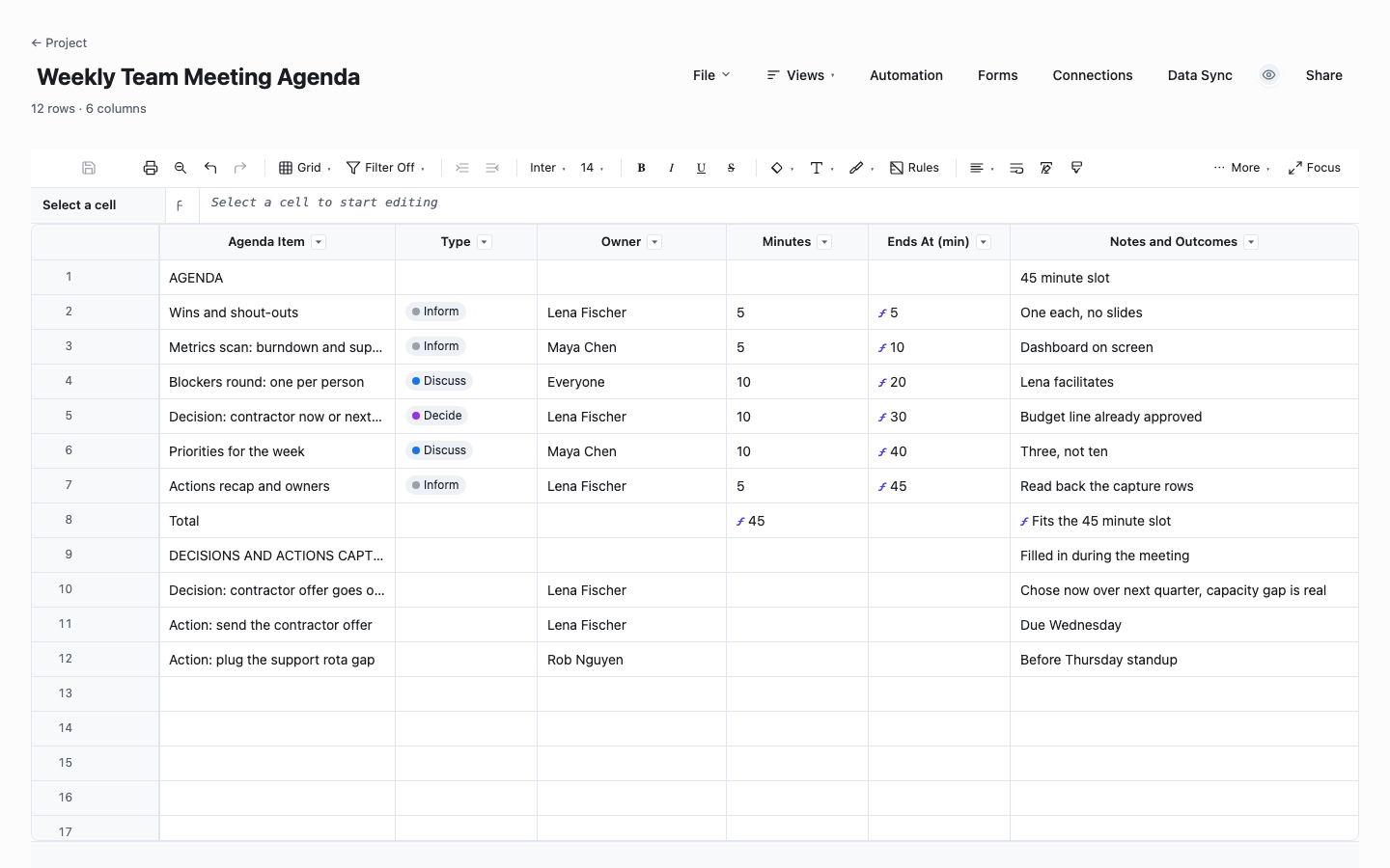 Weekly Team Meeting Agenda: meeting agenda template screenshot