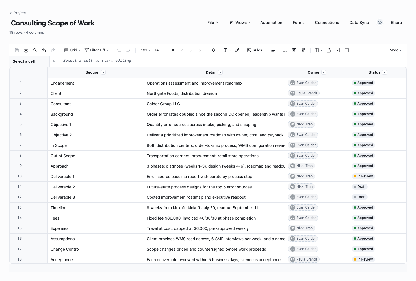 Consulting Scope of Work: scope of work template screenshot